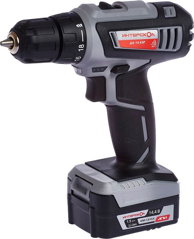 Аккумуляторная дрель-шуруповерт ИНТЕРСКОЛ ДА-14,4ЭР, Li-ion АПИ, 2 скорости, 2 аккум. 1,5Ач, ЗУ, оснастка, кейс 535.0.2.01 фото 1 — Магазин официального дилера Интерскол в России