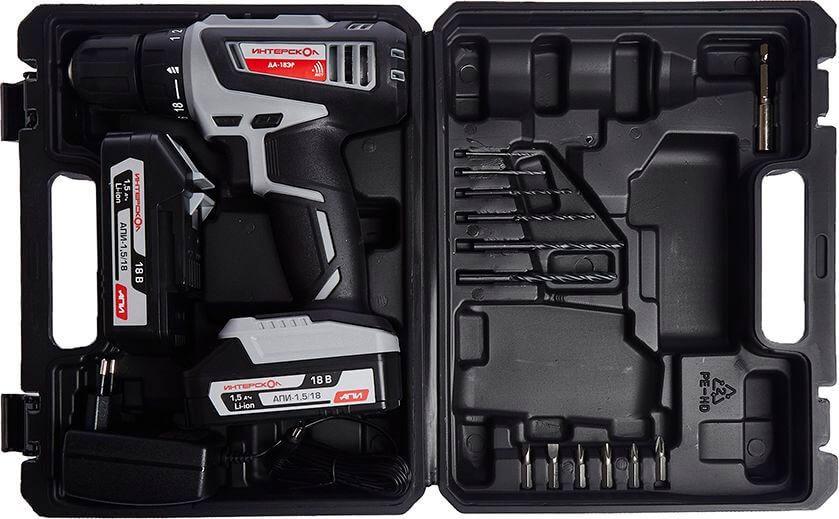 Аккумуляторная дрель-шуруповерт ИНТЕРСКОЛ ДА-18ЭР, Li-ion АПИ, 2 ...