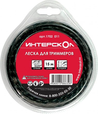 Леска для триммеров ИНТЕРСКОЛ d=3 мм, 15 м (сечение - квадрат) 1702.011 &mdash; Магазин официального дилера Интерскол в России