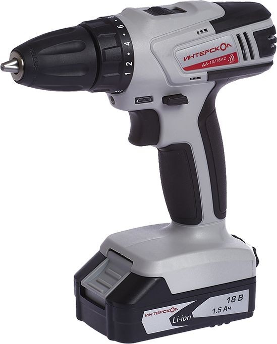 Аккумуляторная дрель-шуруповерт ИНТЕРСКОЛ ДА-10/18Л2, Li-ion АПИ, 2 скорости, 2 аккум. 1,5Ач, ЗУ, кейс 518.0.2.00 фото 1 — Магазин официального дилера Интерскол в России