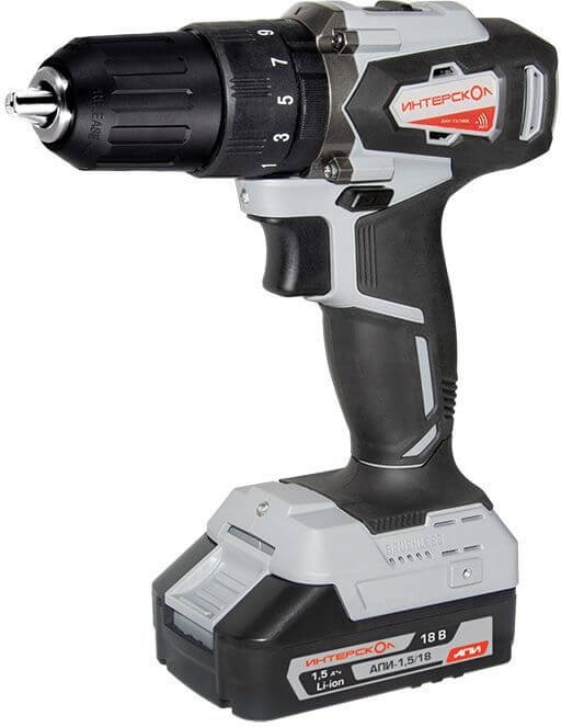Профессиональная бесщёточная аккумуляторная ударная дрель-шуруповерт ИНТЕРСКОЛ ДАУ-13/18ВК, Li-ion АПИ, 2 скорости, 2 АКБ 1,5Ач, ЗУ, кейс, 573.1.2.70 фото 1 — Магазин официального дилера Интерскол в России