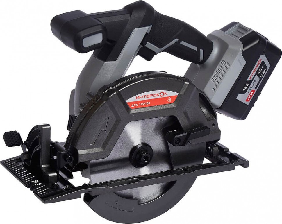 Профессиональная бесщёточная аккумуляторная дисковая пила ИНТЕРСКОЛ ДПА-165/18В, Li-ion АПИ, 1 АКБ. 4Ач, ЗУ, кейс, 577.4.1.70 фото 1 — Магазин официального дилера Интерскол в России
