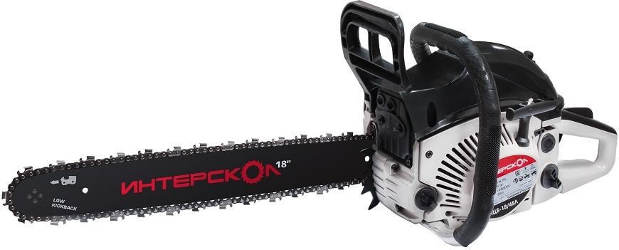 Пила цепная бензиномоторная ИНТЕРСКОЛ ПЦБ-18/45Л, 1,8кВт, 444.01.0.00 фото 1 — Магазин официального дилера Интерскол в России